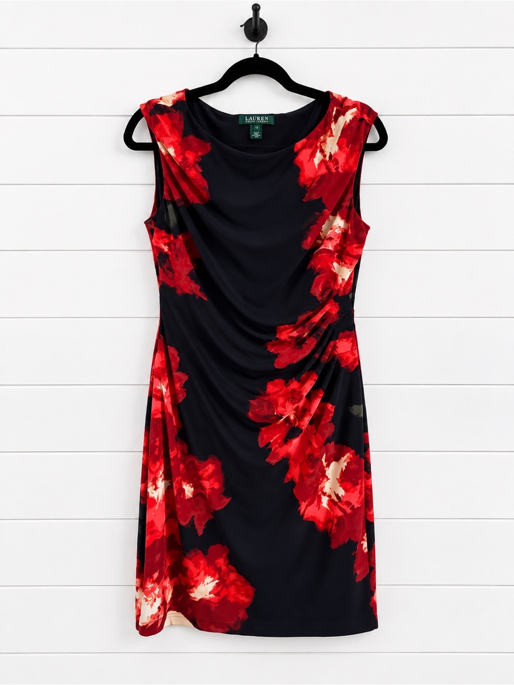 Ralph Lauren Black Sheath Dress with Red Floral Print